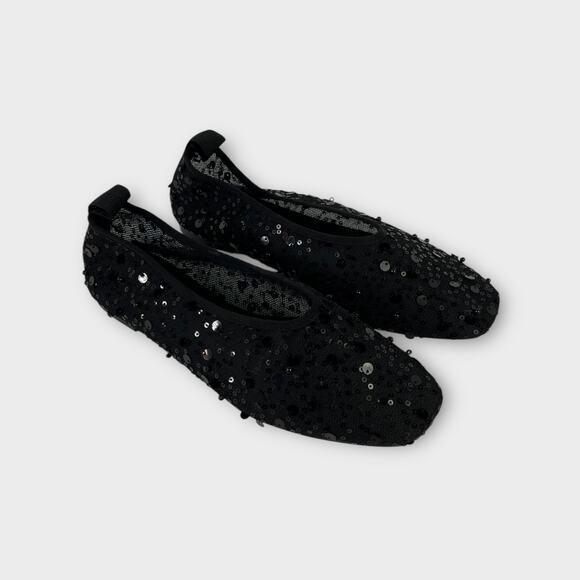 J.Crew Quinn Sequin Embellished Mesh Ballet Flats Black Size 7.5 - Picture 2 of 7